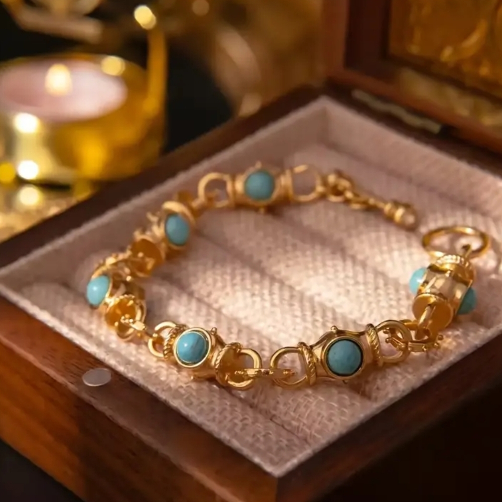 18 KT Gold Over Titanium Turquoise Bracelet